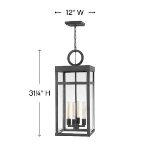 Porter 12" Four Lights Medium Single Tier, Aged Zinc