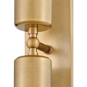 Zeta 5" Two Lights Medium Wall Mount Lantern, Heritage Brass