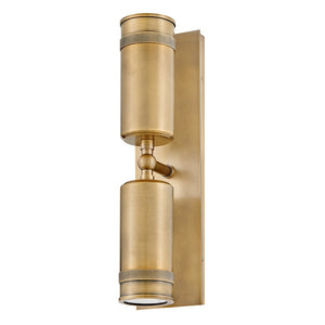 Zeta 5" Two Lights Medium Wall Mount Lantern, Heritage Brass