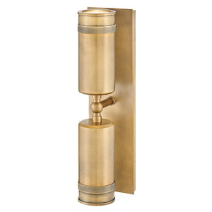Zeta 5" Two Lights Medium Wall Mount Lantern, Heritage Brass
