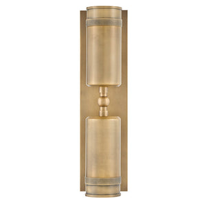 Zeta 5" Two Lights Medium Wall Mount Lantern, Heritage Brass