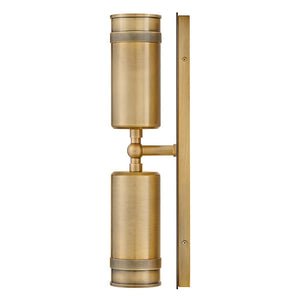 Zeta 5" Two Lights Medium Wall Mount Lantern, Heritage Brass