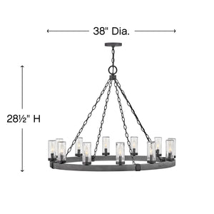 Cipher 38" Twelve Lights Large Single Tier Chandelier, Aged Zinc