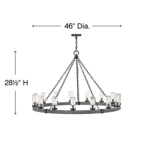 Cipher 46" Fifteen Lights Large Single Tier Chandelier, Aged Zinc