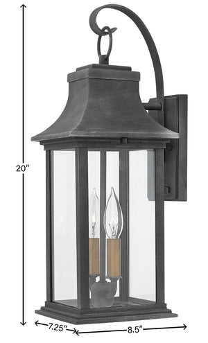 Saga 7" Two Lights Medium Wall Mount Lantern, Aged Zinc