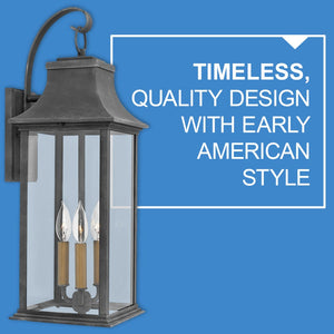 Saga 8" Three LED Lights Large Wall Mount Lantern, Aged Zinc