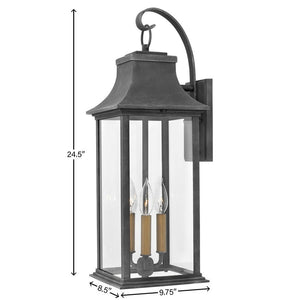 Saga 8" Three LED Lights Large Wall Mount Lantern, Aged Zinc