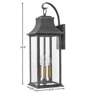 Saga 8" Three Lights Large Wall Mount Lantern, Aged Zinc