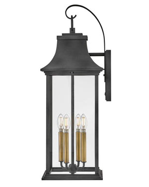 Saga 10" Four Lights Large Wall Mount Lantern, Aged Zinc