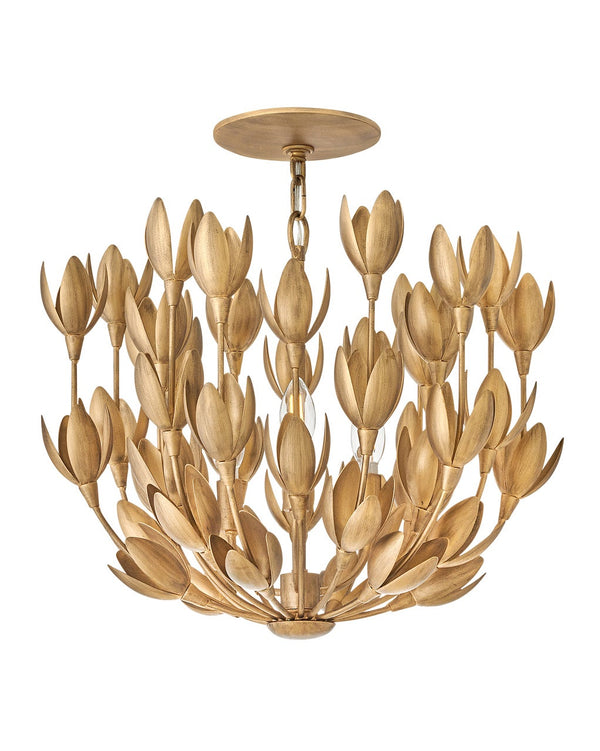 Flora 20" Three Lights Medium Convertible Semi-Flush Mount, Burnished Gold