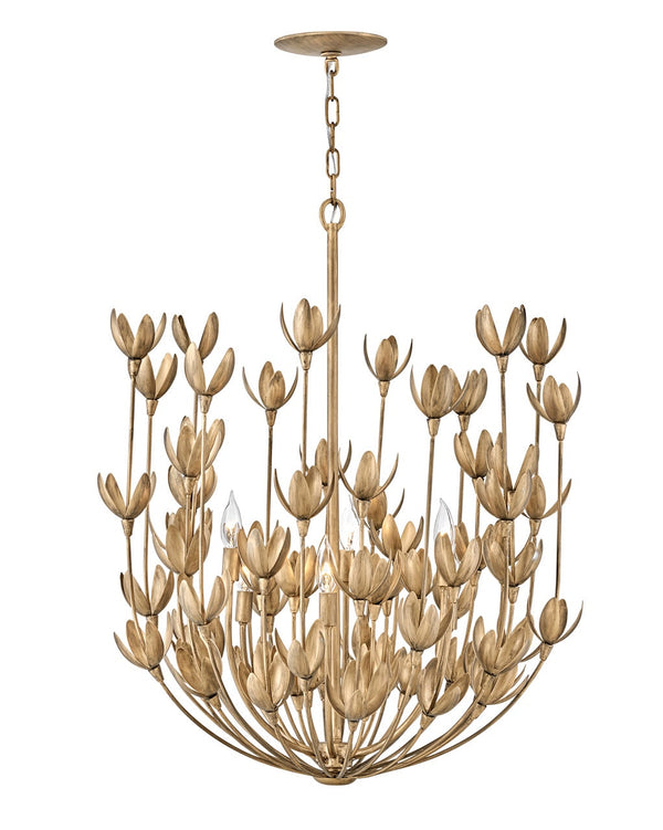 Flora 26" Six Lights Medium Multi Tier Chandelier, Burnished Gold