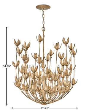 Flora 26" Six Lights Medium Multi Tier Chandelier, Burnished Gold