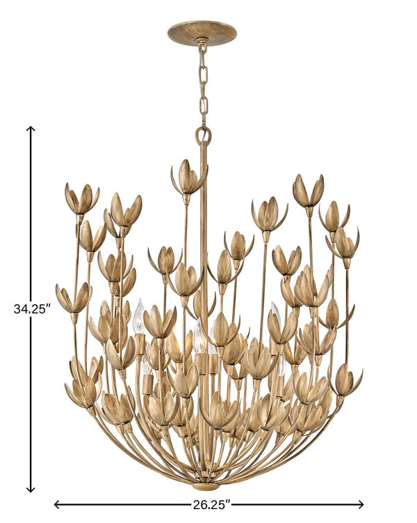 Flora 26" Six Lights Medium Multi Tier Chandelier, Burnished Gold