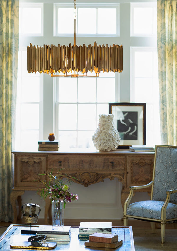 Roca 40" Eight Lights Large Drum Chandelier, Burnished Gold