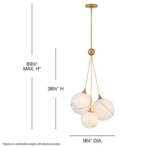 Skye 18" Three Lights Large Pendant, Heritage Brass / Cased Opal Glass
