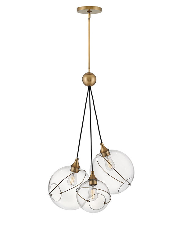 Skye 18" Three Lights Large Pendant, Heritage Brass / Clear Glass