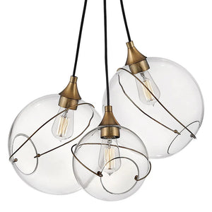 Skye 18" Three Lights Large Pendant, Heritage Brass / Clear Glass