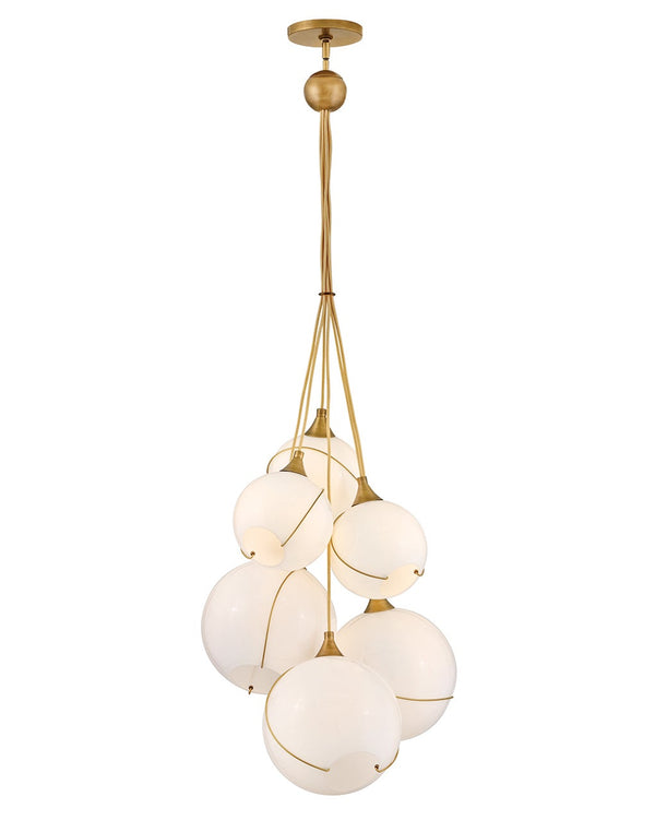 Skye 24" Six Lights Medium Multi Tier Chandelier, Heritage Brass / Cased Opal Glass
