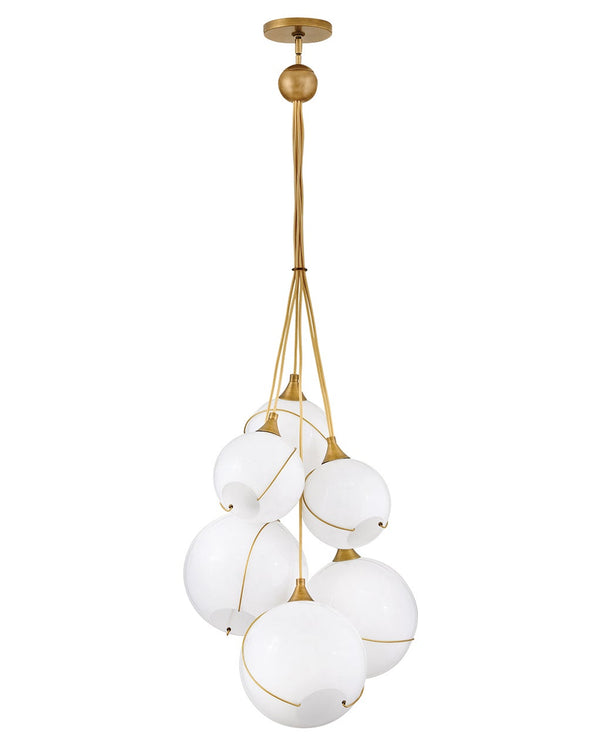 Skye 24" Six Lights Medium Multi Tier Chandelier, Heritage Brass / Cased Opal Glass