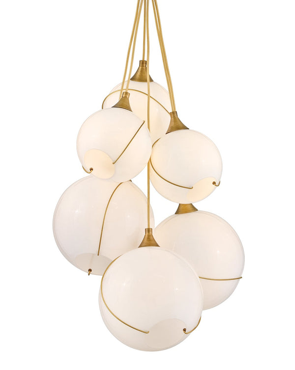 Skye 24" Six Lights Medium Multi Tier Chandelier, Heritage Brass / Cased Opal Glass