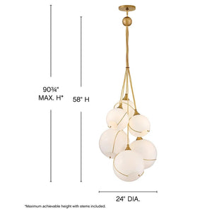 Skye 24" Six Lights Medium Multi Tier Chandelier, Heritage Brass / Cased Opal Glass