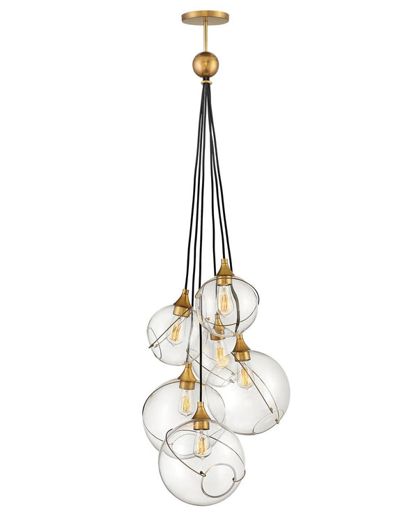 Skye 24" Six Lights Medium Multi Tier Chandelier, Heritage Brass / Clear Glass