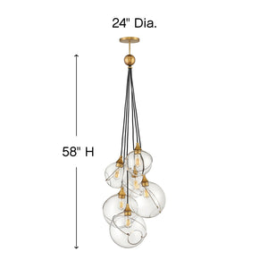 Skye 24" Six Lights Medium Multi Tier Chandelier, Heritage Brass / Clear Glass
