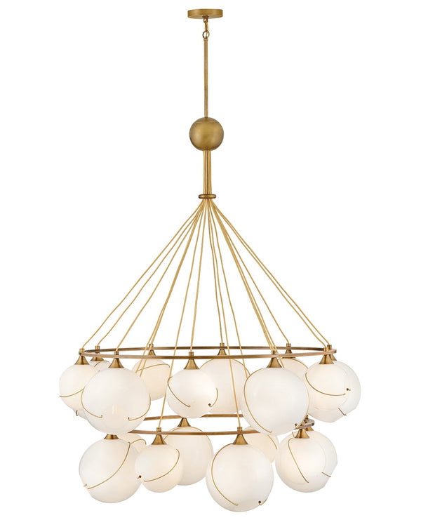 Skye 53" Eighteen Lights Extra Large Two Tier Chandelier, Heritage Brass / Clear Glass