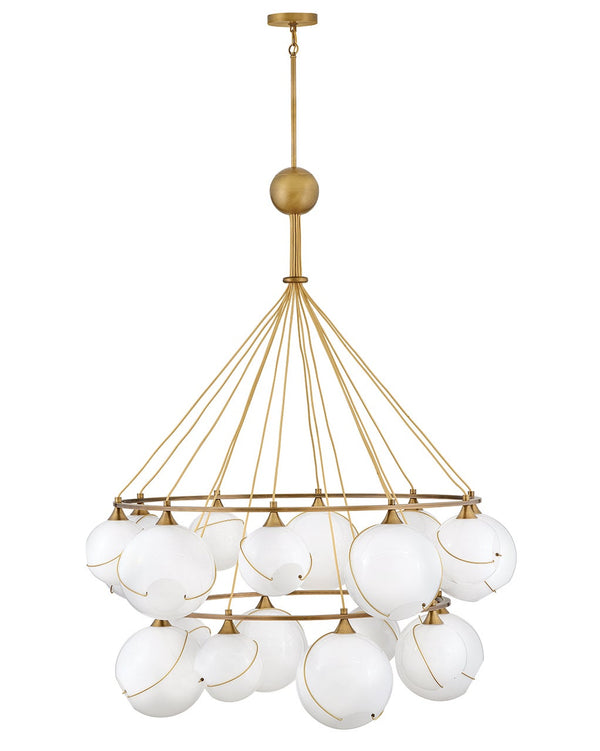 Skye 53" Eighteen Lights Extra Large Two Tier Chandelier, Heritage Brass / Clear Glass