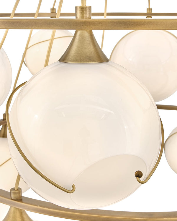Skye 53" Eighteen Lights Extra Large Two Tier Chandelier, Heritage Brass / Cased Opal Glass