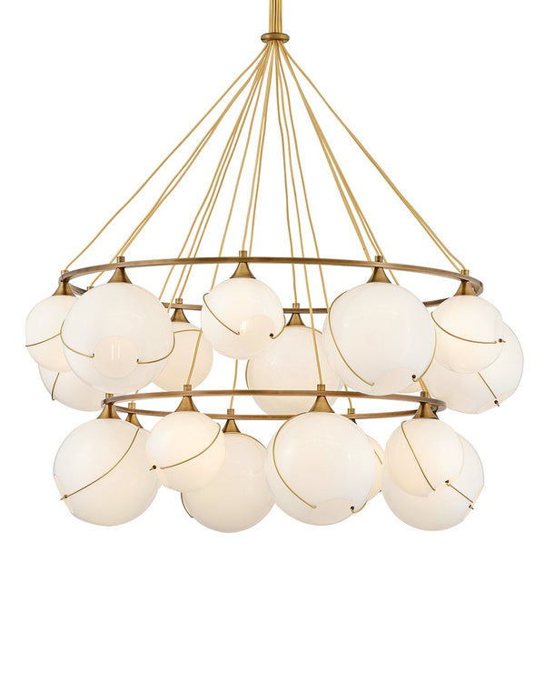 Skye 53" Eighteen Lights Extra Large Two Tier Chandelier, Heritage Brass / Clear Glass