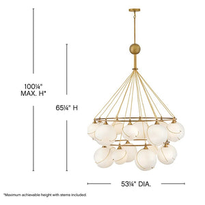 Skye 53" Eighteen Lights Extra Large Two Tier Chandelier, Heritage Brass / Cased Opal Glass