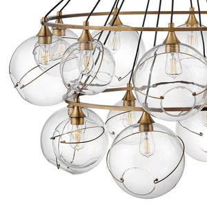Skye 53" Eighteen Lights Extra Large Two Tier Chandelier, Heritage Brass / Clear Glass
