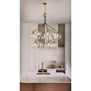Skye 53" Eighteen Lights Extra Large Two Tier Chandelier, Heritage Brass / Clear Glass