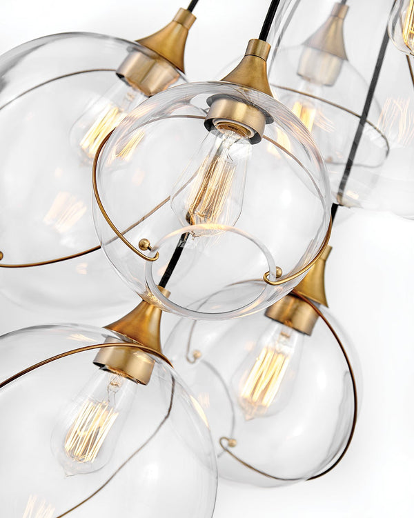 Skye 39" Eighteen Lights Double XL Multi Tier Chandelier, Heritage Brass / Clear Glass