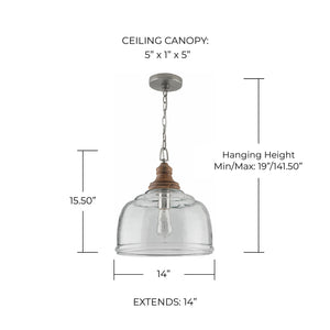 Finley 14" One Light Pendant, Grey Wash