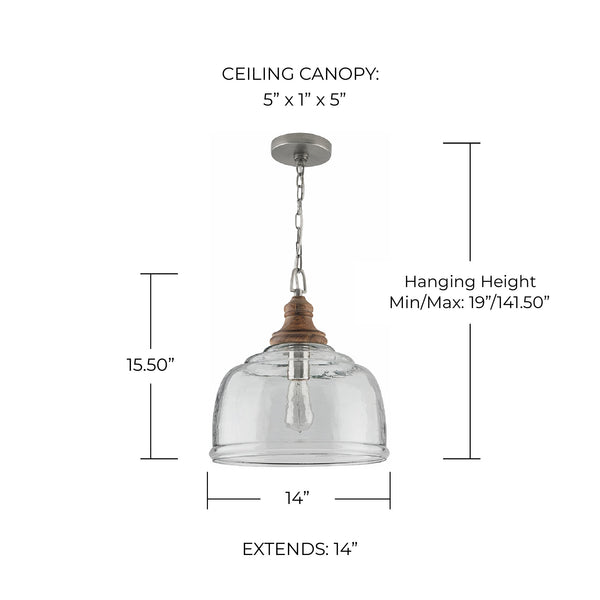 Finley 14" One Light Pendant, Grey Wash