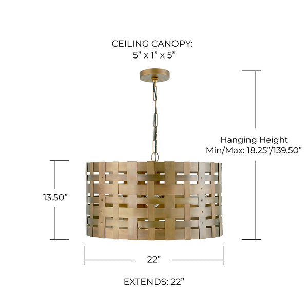 Barrett 22" Four Light Pendant, Patinaed Brass