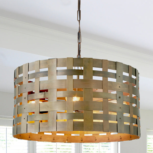 Barrett 22" Four Light Pendant, Patinaed Brass