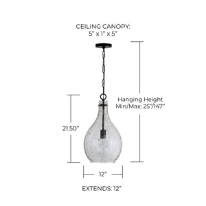 Norwood 12" One Light Pendant, Matte Black