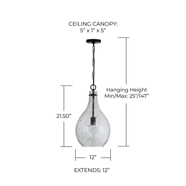 Norwood 12" One Light Pendant, Matte Black