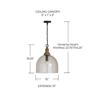 Sven 15" One Light Pendant, Grey Wash and Dark Pewter