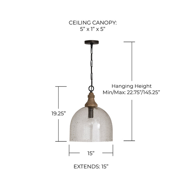 Sven 15" One Light Pendant, Grey Wash and Dark Pewter