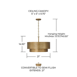 Marlo 21" Four Lights Dual Mount Tiered Pendant, Mystic Luster