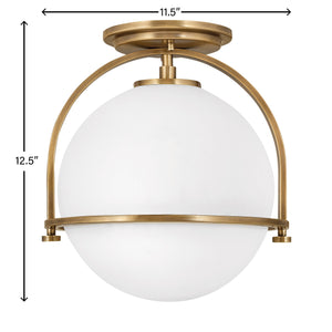 Pinnacle 11" One Light Small Semi-Flush Mount, Heritage Brass