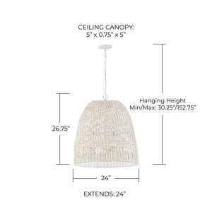 Senna 24" Three Light Pendant, Chalk White