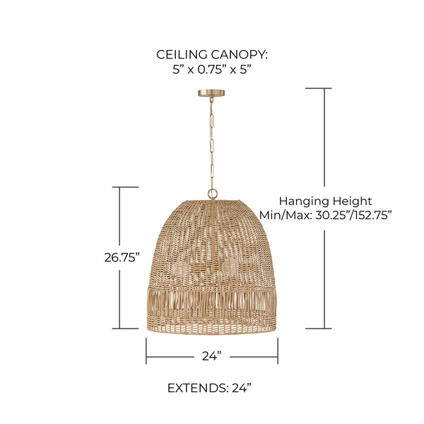 Senna 24" Three Light Pendant, Matte Brass