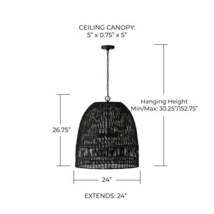 Senna 24" Three Light Pendant, Matte Black