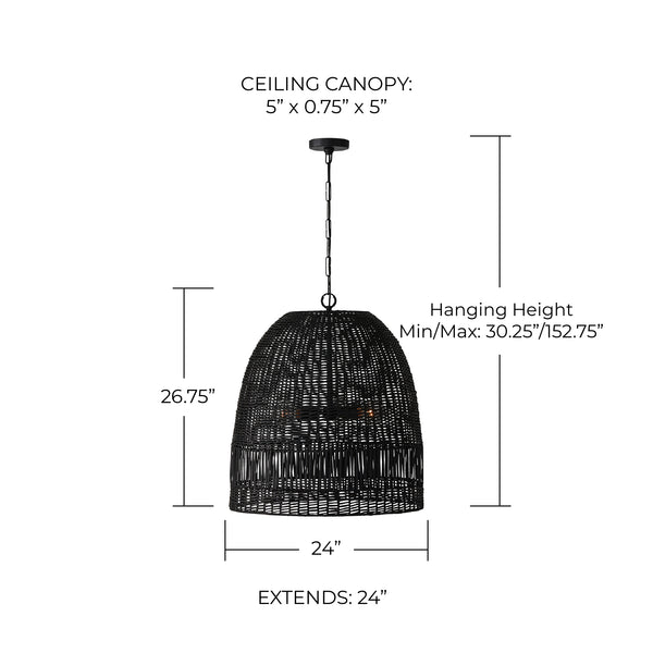Senna 24" Three Light Pendant, Matte Black