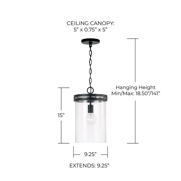 Loren 9.25" One Light Pendant, Matte Black